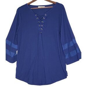 New‎ York laundry Blue Pull over Tie up V Neck with Wide Size XL